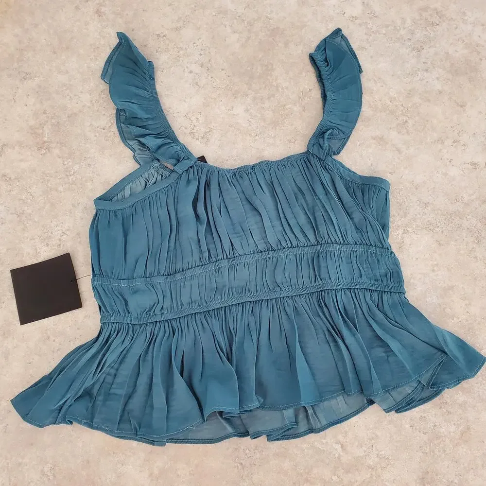 Lulus Sanne Teal Green Flutter Sleeve Tank Top Size M - Picture 4 of 13